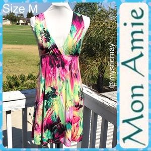 MON AMIE Pink Multicolor Abstract Print Sleeveless Summer Dress Size M or  6/8